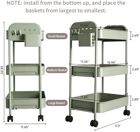 Heavy-Duty Rolling Cart 3 Tier Metal Utility Storage Cart - Image 2