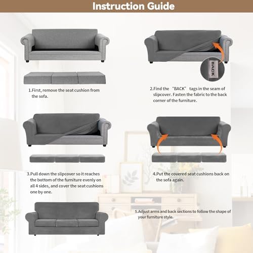 WEERRW 4 Pieces Couch Cover for Sofa Velvet Sofa Cover Washable, Light Grey - Image 5