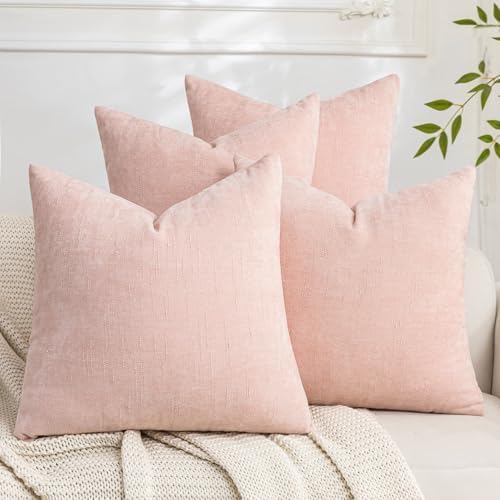 Set of 4 Soft Textured Decorative Throw Pillow Covers 22x22 Inch Cozy Farmhouse Cushion Cover Square Accent Pillow Cases for Bed Couch Sofa Living Room, Light Pink by Cozoomy