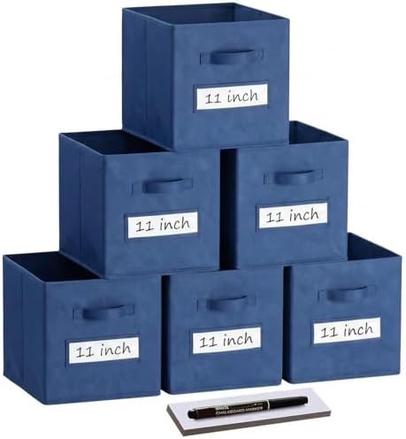 Storage Bins,11 Inch Cube Storage Bin with Labels,6pcs,Navy Blue by Anyoneer