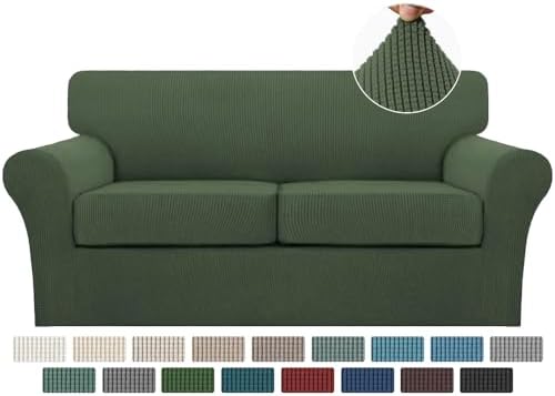 Turquoize 3 Piece Sofa Covers for 2 Cushion Couch Sofa Slipcover Soft Couch Cover for Dogs-Washable Sofa Furniture Covers with 2 Individual Cushion Covers, Feature Fabric (2 Cushion Sofa,Bronze Green) by Turquoize