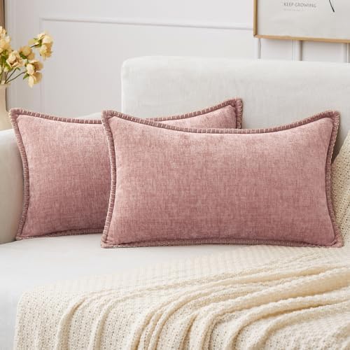 MIULEE Decorative Lumbar Throw Pillow Covers 12x20 Inch Blush Pink 2 Pack by MIULEE