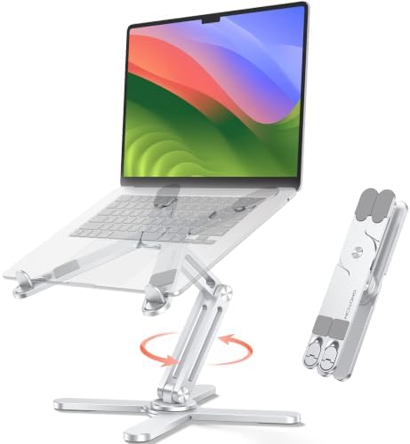 OMOTON LA10 360° Rotating Laptop Stand Riser Foldable for Desk, Silver by OMOTON