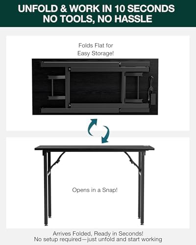 Frylr Small Folding Computer Desk – 43.3 Inch Portable Table for Craft and Study, Lightweight Desk for Small Spaces, Foldable Laptop Table Built-in AC/USB Outlets for Convenience, Dark Oak - Image 3