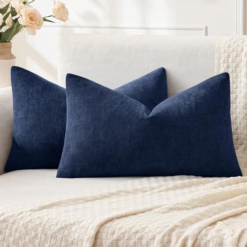 MIULEE Navy Chenille Couch Lumbar Throw Pillow Covers, 12x20 by MIULEE