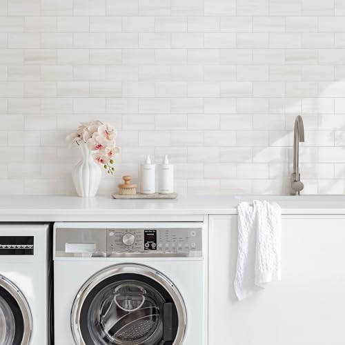 Vamos Tile 100-Piece Glossy Dolomite White Peel and Stick Backsplash Tile,3''x6'' PVC Subway Tile with White Grout, Stick on Backsplash for Kitchen/Bathroom/Fireplace - Image 4