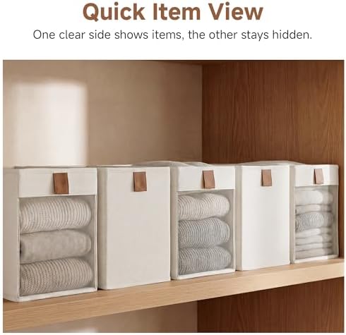 StorageWorks Narrow Storage Bins with Mesh Front Window, Beige, 3-Pack - Image 3