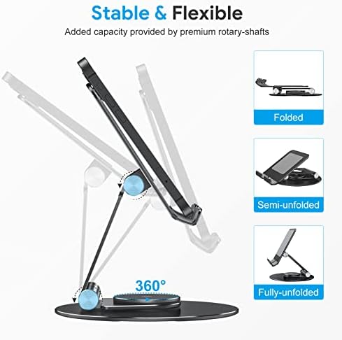 OMOTON Swivel Tablet Stand for iPad with 360 Rotating Base, Foldable Adjustable Holder for Drawing, Compatible with iPad Pro/Air/Mini and More, Black Gray - Image 6