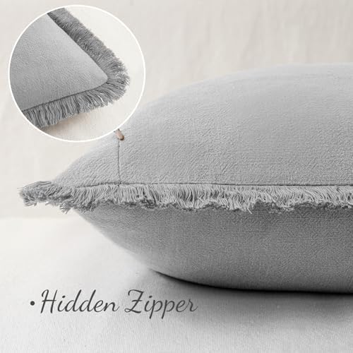 MIULEE Linen Fringe Decorative Euro Throw Pillow Covers Light Grey 24x24 - Image 3