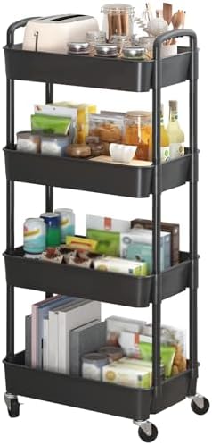 Sywhitta 4-Tier Plastic Rolling Utility Cart with Wheels for Storage, Black by haseverythingyouneed