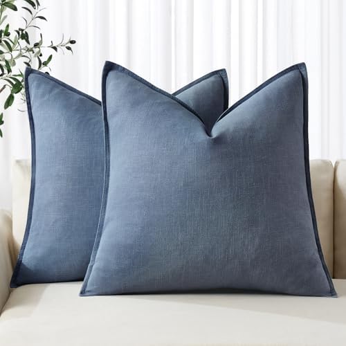 MIULEE Decorative Linen Euro Sham Pillow Covers 26x26 Inch Blue Ashes by MIULEE