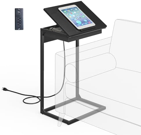sthmec C Shaped End Table with Charging Station, 45° Tiltable Adjustable Flip Top Side Table with Storage,Small C Table for Small Spaces,Slide Under Couch Sofa Bedside Table for Living Room, Black by Unknown
