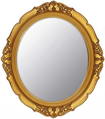 YCHMIR 14.8 x 13.1 inch Oval Wall Mirror Vintage Style Wall Mounted (Gold) by YCHMIR