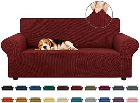 KEKUOU Stretch Loveseat Couch Cover, 2 Cushion Couch Slipcover,Dark Red by KEKUOU