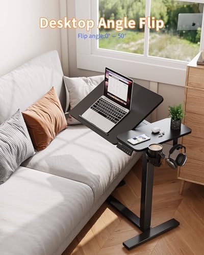 YIHAYO 28 x 16 Inches Electric Adjustable Overbed Bedside Table, Black - Image 7