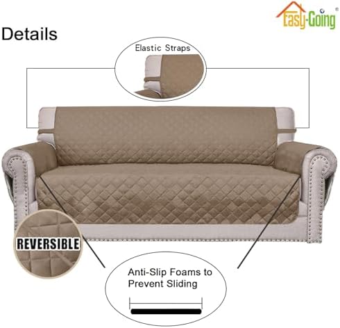 Easy-Going 4 Seater Sofa Slipcover Reversible Sofa Cover Water Resistant Couch Cover with Foam Sticks Elastic Straps Furniture Protector for Pets Children Dog Cat (XX-Large, Beige/Beige) - Image 3