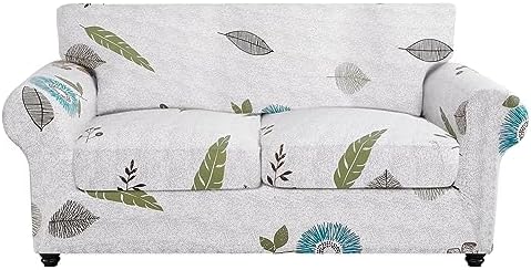 SearchI Stretch Sofa Cover Printed Couch Cover, Floral Pattern 3 Pieces Loveseat Slipcover with 2 Separate Cushion Cover, Washable Furniture Protector for Living Room(Loveseat, Autumn Leaves) by SearchI