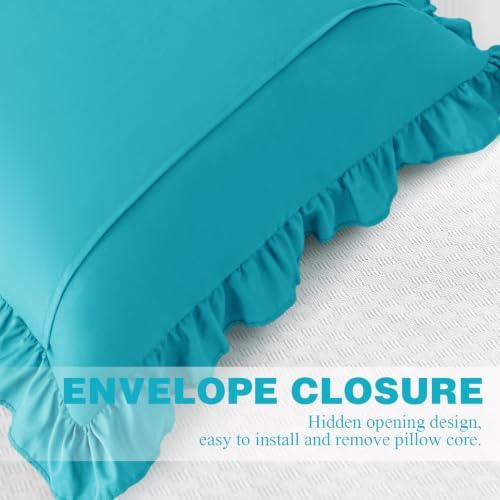 KKJIAF 2 Pack Ruffle Pillow Cases 22x22 Inches, Teal - Image 6