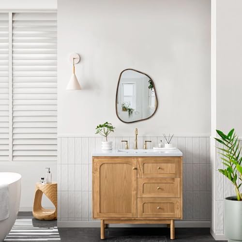 Asymmetrical Mirror Irregular Oval Wall Mirror Modern Wood Frame Unique Shape Wall Mounted Vanity Artistic Mirror Decorative for Living Room Bedroom Bathroom Entryway Hallway 14"x10" - Image 6