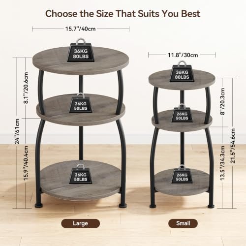3-Tier Round Side Table, 15.7 inch End Table Nightstand - Image 3
