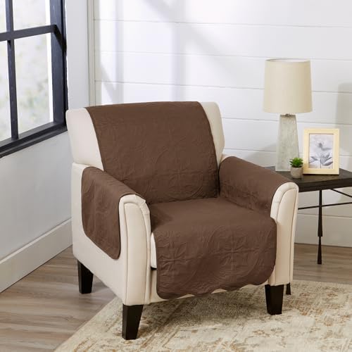 Great Bay Home Reversible Chair Cover - Washable Slipcover Furniture Protector with Elastic Straps - Perfect for Kids & Pets - Quilted & Stitched Detail (Chocolate/Taupe) by GreatBayHome