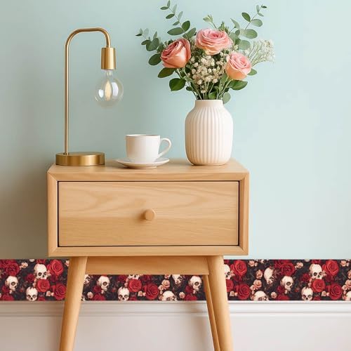 IVN Wallpaper Border Peel and Stick Wall Skull and Rose Floral 4x196 Inch | Wall Trim Self Adhesive Borders for Walls Mirror Border Frame Accent Strip for Bedroom Kitchen LivingRoom Decor - Image 7