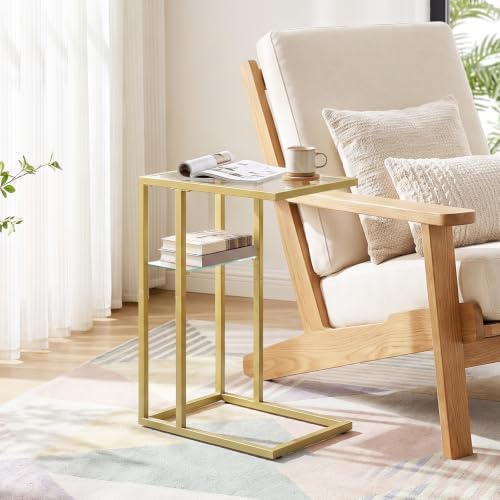 HOOBRO C Shaped End Table, 2-Tier Small Side Table with Glass Tabletop - Image 4