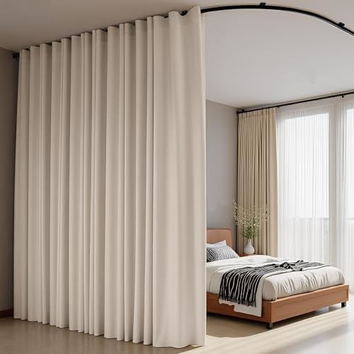Room Divider Curtains Flexible Ceiling Tracks set Curtain track Ceiling Mount Blackout Curtain for Living Room Bedroom Ceiling Curtain Rod Privacy Dividers Panels W100 x H84 Beige Drape & Black rail - Image 6