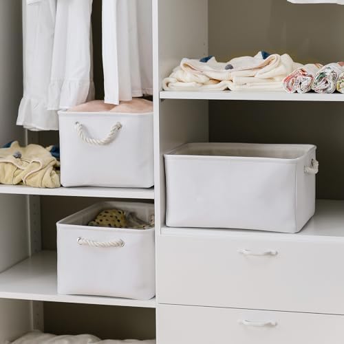 TheWarmHome Storage Basket for Gifts Empty - Large 3 Pack 15.7x11.8x8.2 inch Storage Basket for Organizing with Handles, Canves Storage Bins for Organizer Closet Toy Cubes Gift (White) - Image 3