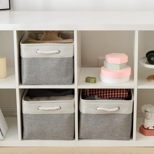 TheWarmHome Storage Baskets for Organizing, X Large - 3 Pack 17.7L×13.8W×9.8H in Foldable Storage Bins for Shelves, Fabric Storage Box for Closet Nursery Toy Gift (White & Grey) - Image 4