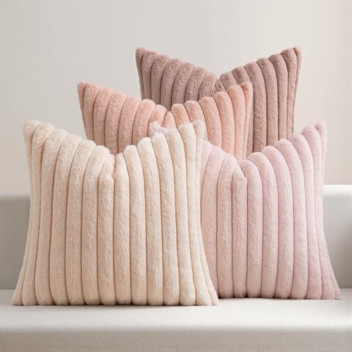 MIULEE Faux Fur Plush Decorative Throw Pillow Covers 20x20, Pink by MIULEE