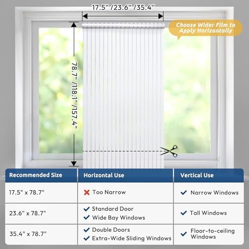 rabbitgoo Window Privacy Film, Frosted Glass Privacy Film, Window Frosting Cling for Glass, Non Adhesive Static Cling Front Door Covring, Anti-UV Reeded Blinds Sticker, Striped Pattern, 23.6" x 118.1" - Image 2