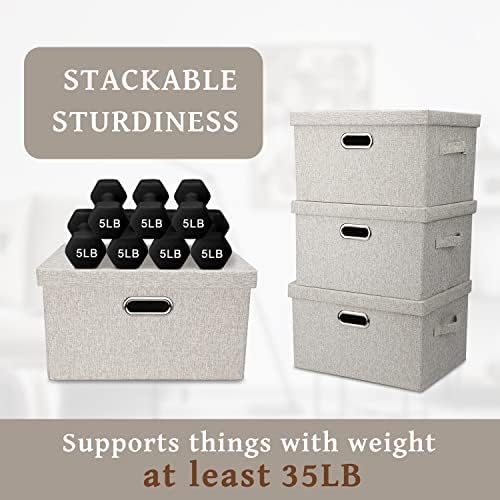 Graciadeco Medium 15" 21 Quart Collapsible Stackable Storage Bins with Lids, 1 Pack Beige Foldable Fabric Closet Storage Boxes with Lids, Heavy-duty Linen Baskets for Bedroom - Image 4