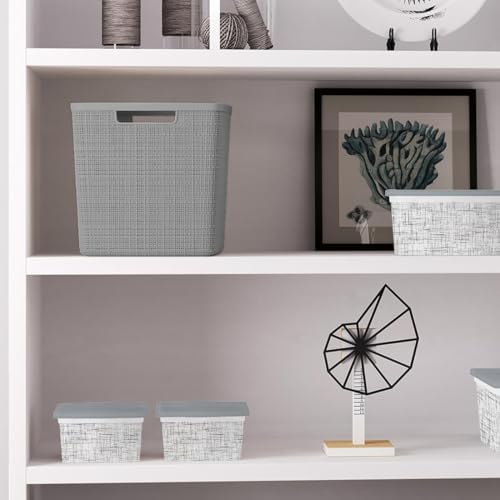 Curver Set of 4 Large Cube 17L Jute Decorative Plastic Organization and Storage Baskets - Perfect Bins for Home Office, Closet Shelves, Kitchen Pantry and All Bedroom Essentials, Grey - Image 3