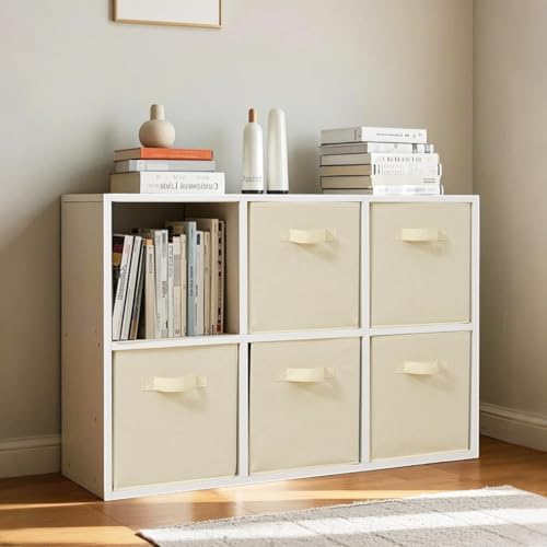 11 Inch Fabric Storage Cubes, Sturdy Foldable Storage Bins, Heavy Duty Cube Organizer for Clothes, Blankets, Shelves, Closets, Bedroom, Living Room, Beige, 6 Pack - Image 7