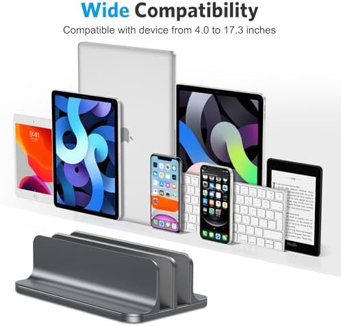 OMOTON Dual Vertical Desk Laptop Stand Holder, Fits MacBook Air/Pro, Grey - Image 3