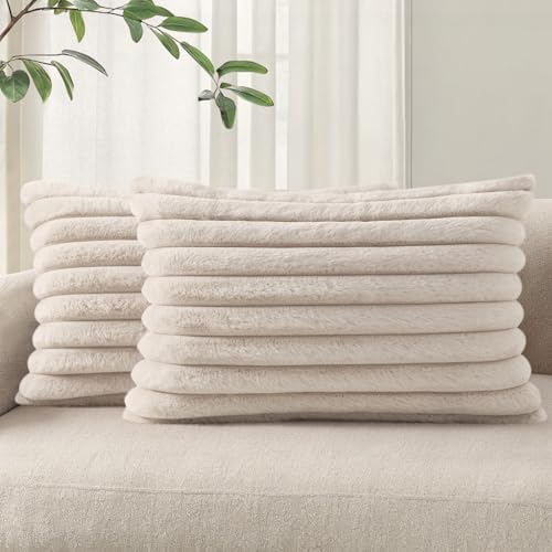 Pallene Faux Fur Decorative Throw Pillow Covers 12x20 Set of 2, Tan by PALLENE