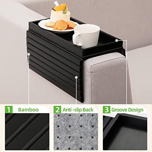 GEHE Bamboo Sofa Arm Tray, Foldable Couch Arm Tray Side Table, Anti-Falling Armrest Tables Cup Holder for Snacks, Drinks, Beers, Phone, Control, Flexible and Portable, Anti-Slip Bottom - Image 4