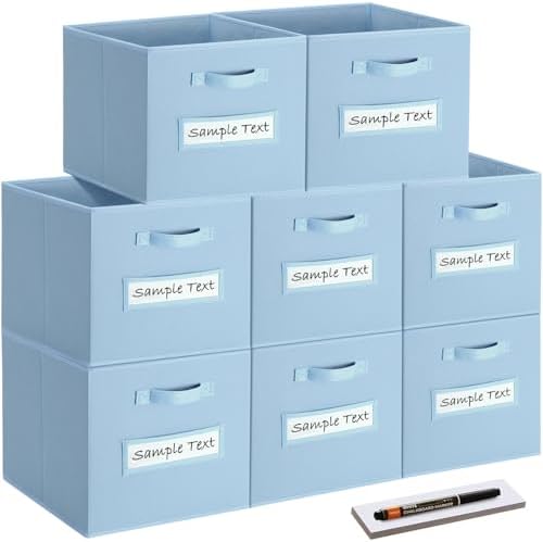 Fabric storage cubes (8 Pack) 11 Inch Cube Storage Bin, cube organizer bins with 8 Labels Window Cards & a Pen, Foldable cube organizer bins and Storage Box, Pastel Blue by Artsdi