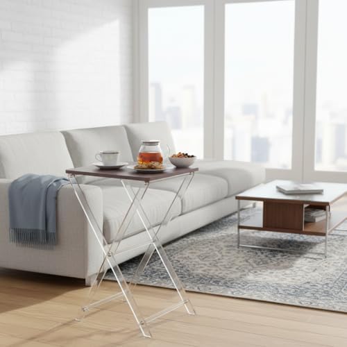 Folding TV Tray Table with Wooden Top, Acrylic Large Folding TV Tray Table Deep Walnut Foldable Small Desk Space-Saving Side Table for Living Room, Bedroom, Kitchen, Snack & Serving Table - Image 5