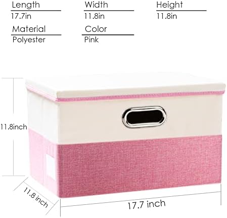 PRANDOM Large Collapsible Storage Bins with Lids [3-Pack] Fabric Foldable Storage Boxes Organizer Containers Baskets Cube with Cover for Home Bedroom Closet Office Pink&Cream(17.7x11.8x11.8) - Image 4