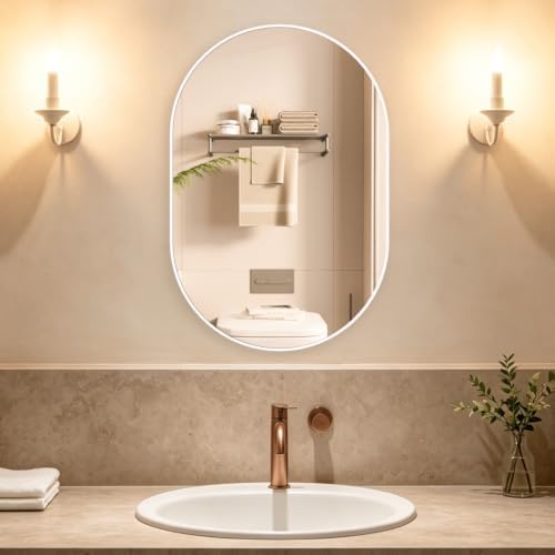 Oval Bathroom Mirror Wall Vanity Oval Mirrors, 20"x30" White Bathroom Mirrors for Over Sink Pill Mirrors Capsule Wall Mounted Mirror, Modern Mirror with Metal Frame for Wall Decor - Image 2