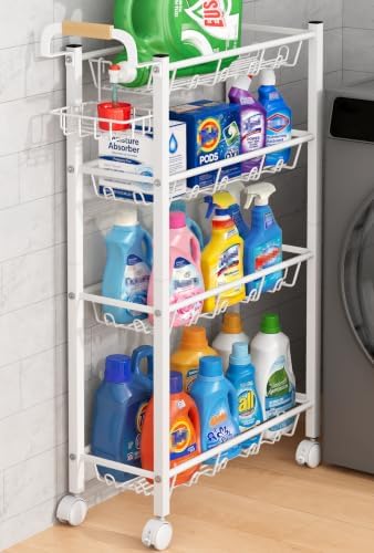 AOODA 4 Tier Laundry Room Cart with Top Detergent Holder, White by AOODA