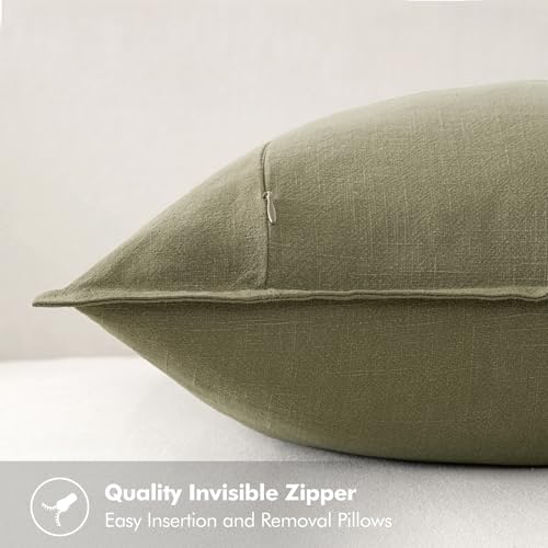 MIULEE Decorative Linen Pillow Covers 16x16 Inch Light Olive Green - Image 3