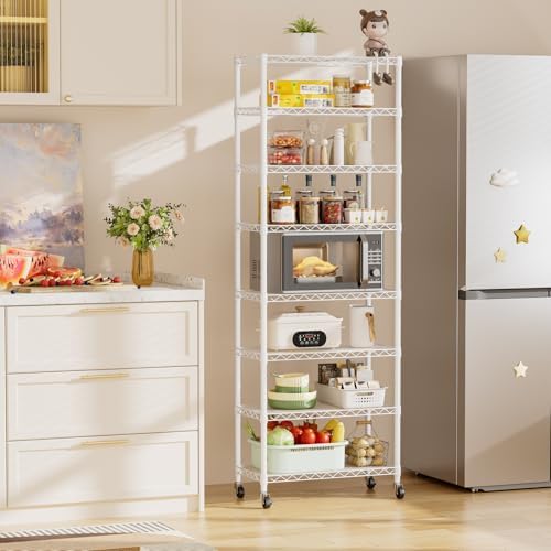 SINGAYE 8 Shelves Storage Wire Shelf Closet Metal Shelving Pantry Wheels - Image 6