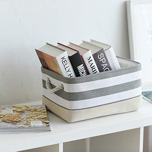 TheWarmHome Storage Basket Fabric Basket with Handles Dog Toy Basket Cloth Storage Bin Shelf Basket Decorative Storage Basket Shoe Basket Gift Basket(Grey&White Stripes-1 Pack,15.7L×11.8W×8.3H) - Image 3
