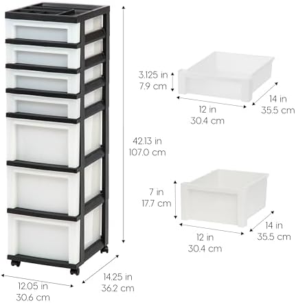 IRIS USA 7-Drawer Rolling Storage Cart, Black/Pearl - Image 3