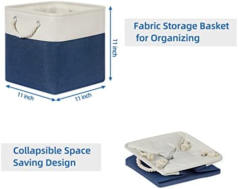 Temary Fabric Storage Cubes 11x11 Cube Storage Bins 4Pack Blue Basket for Organizing Home, Closet, Empty Gift Baskets with Handles (White&Blue) - Image 7