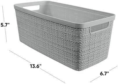 Curver Set of 8 Slim 6.8L Jute Decorative Plastic Organization and Storage Baskets - Perfect Bins for Home Office, Closet Shelves, Kitchen Pantry and All Bedroom Essentials, Grey - Image 2