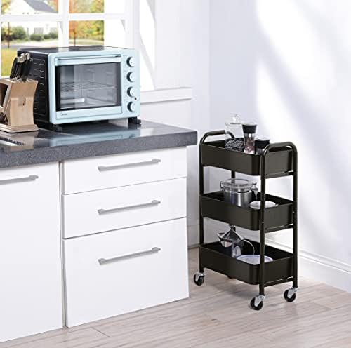SunnyPoint 3-Tier Delicate Compact Rolling Metal Storage Organizer - Mobile Utility Cart Kitchen/Under Desk Cart with Caster Wheels - BLK (15.35" X 10.24" X 26.8"H) - Image 4